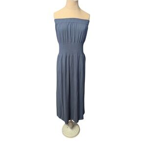 Lark + Grey Blue Strapless Smocked Maxi Dress Chevron Waist Tube DS-026-M L/XL